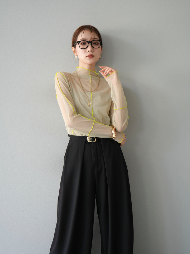 [予約]シアーパイピングカットソー/ピスタチオ×イエロー