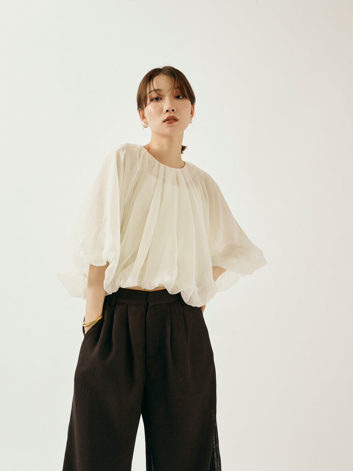 【Allure】[SET]オーガンジーバルーンショートブラウス+オーガンジーバルーンショートブラウス(2set)