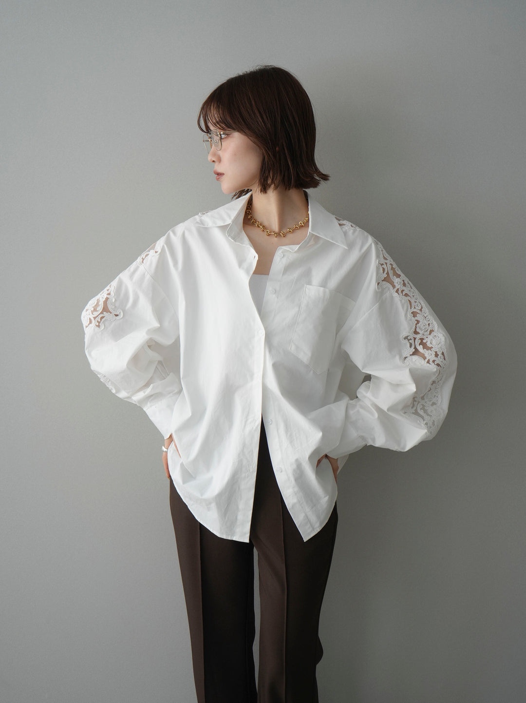 [SET]アームレースブロードシャツ+選べるアクセセット(2set)