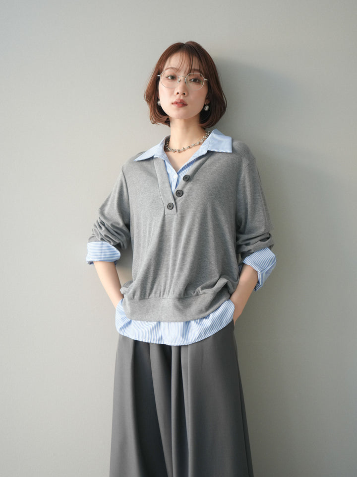 [予約]シャツレイヤードデザインカットプルオーバー/lightgray