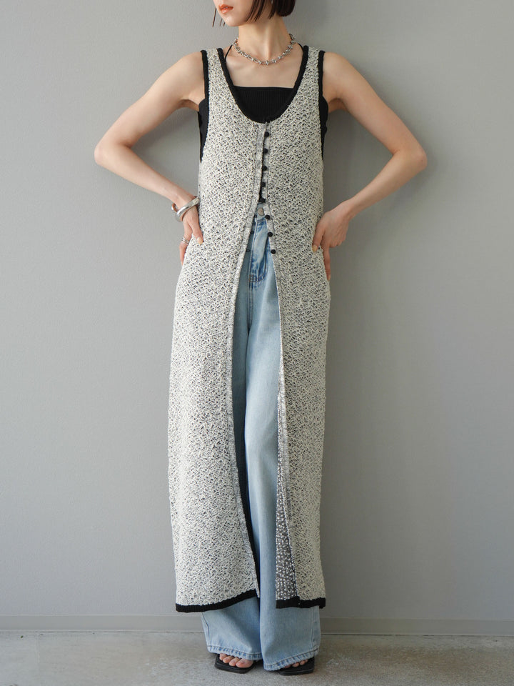 【預購】混紗前開衩洋裝/黑色