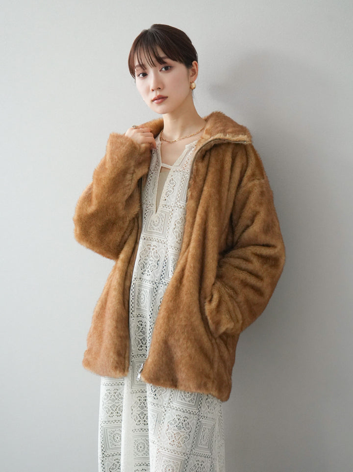 [予約]ファースタンドミドルジップジャケット/ベージュ