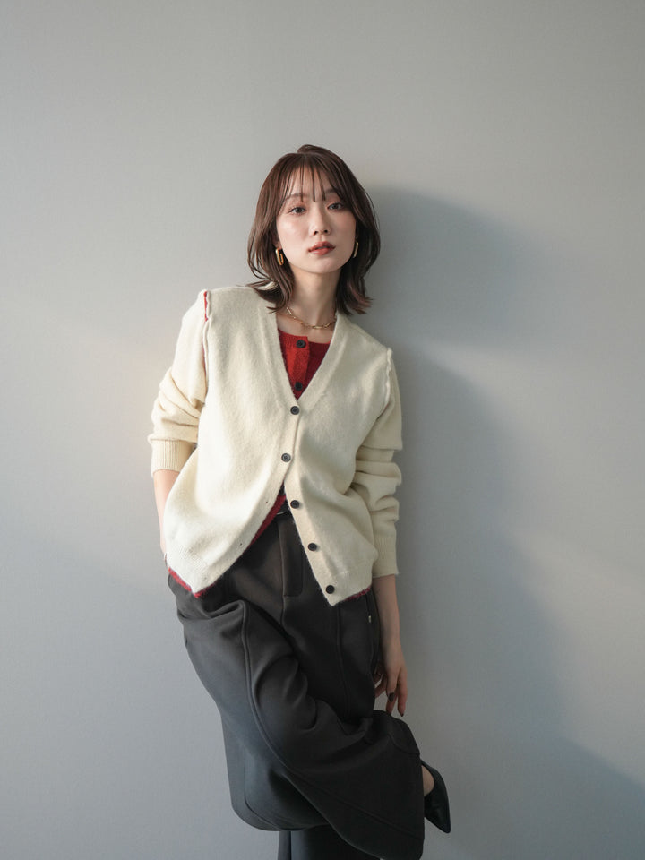 [SET]配色レイヤードニットカーディガン+選べるアクセセット(2set)