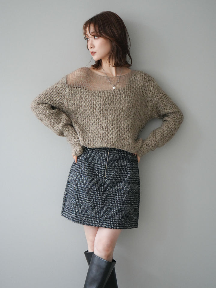 [予約]ダメージデザインニットプルオーバー/greige