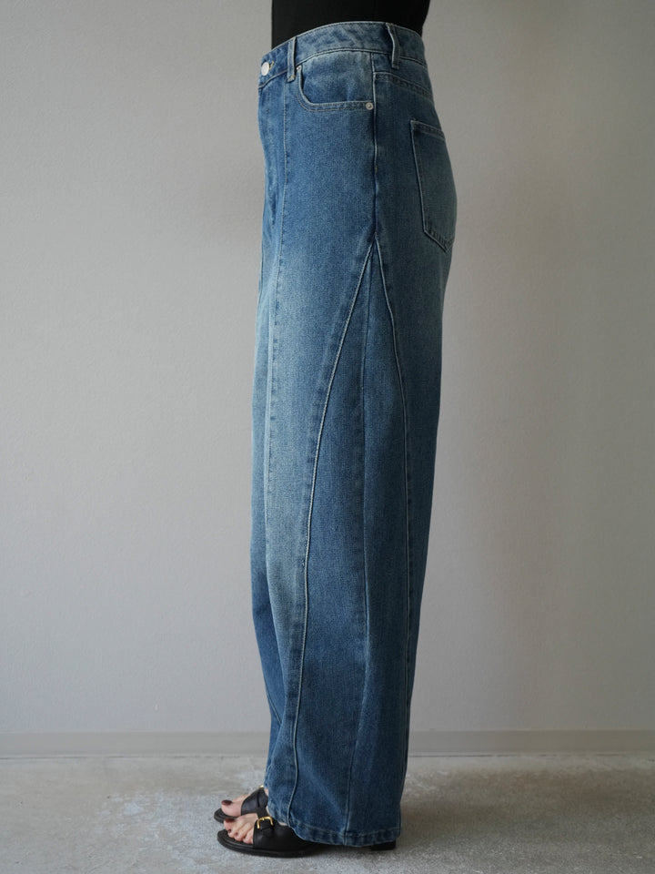 [予約]切替デザインカーブデニム/ブルー