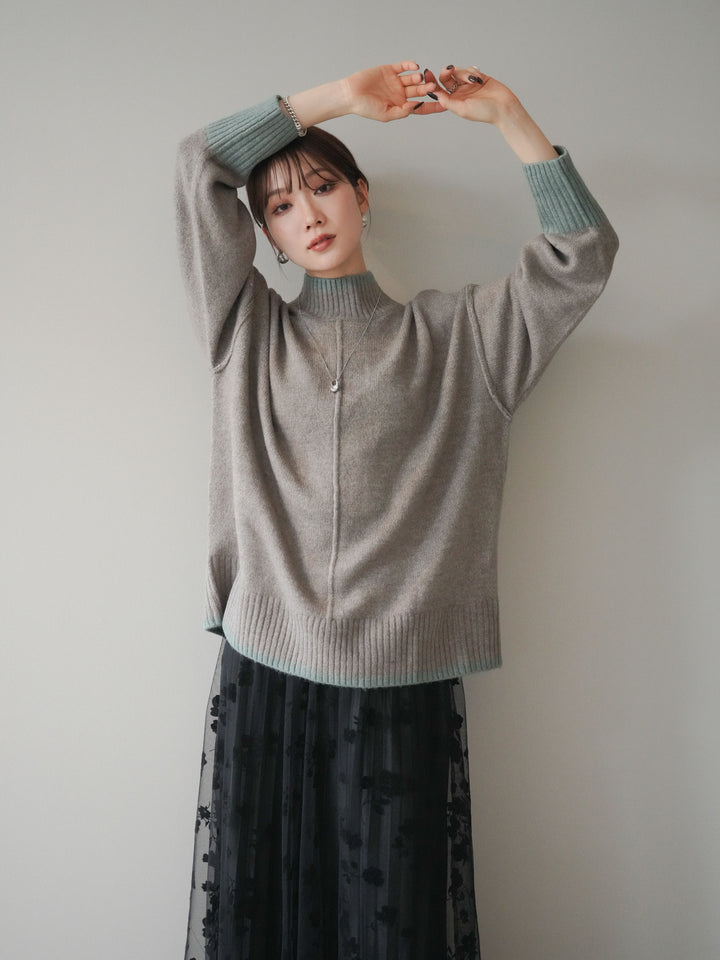 [予約]配色ハイネックニットプルオーバー/mosugraymint