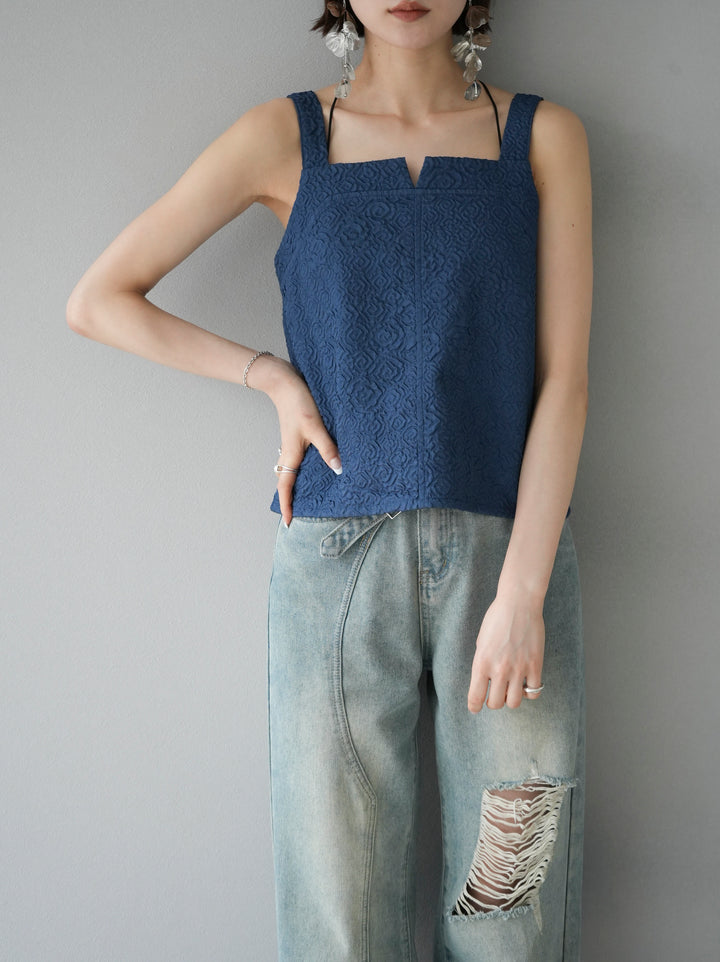 [Pre-order] Puffy Jacquard Bustier Cami Top/Blue