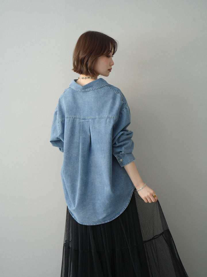 [SET]レースレイヤードデニム開襟シャツ+選べるアクセセット(2set)