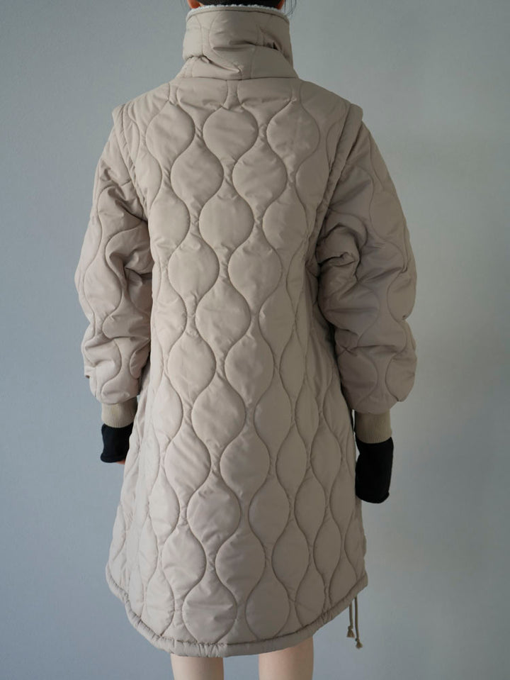 [Pre-order] 2-way quilted mid-length coat with fleece collar/beige
