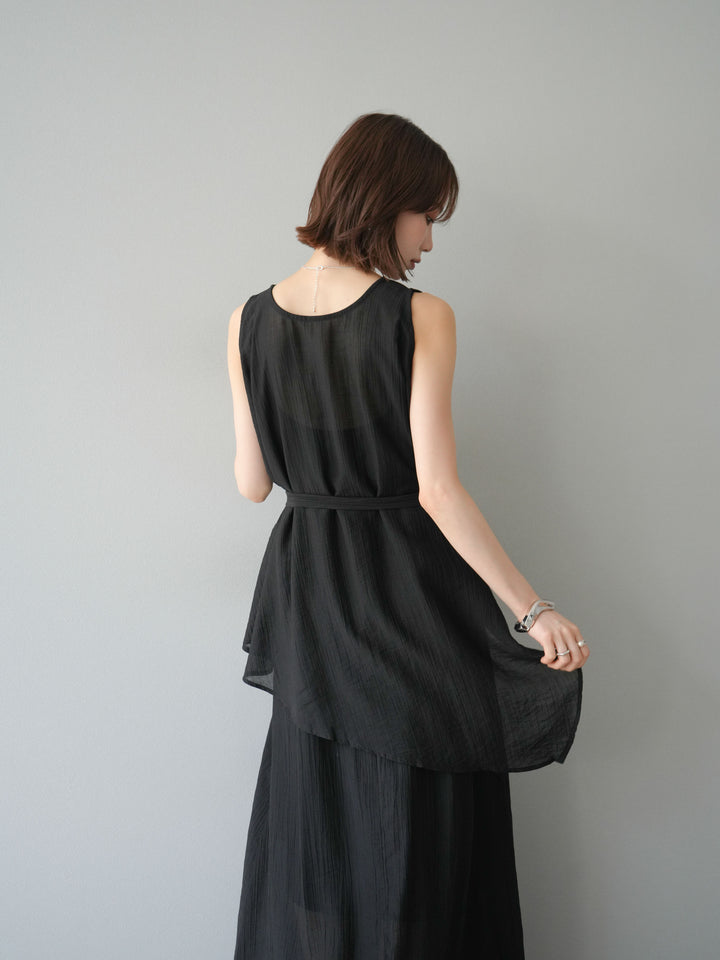 [SET]ワッシャーシアーアシメブラウス＆キャミワンピース+選べるアクセセット(2set)