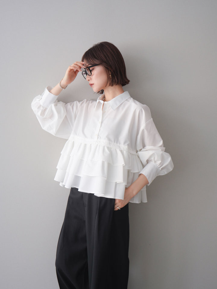 [SET]ブロードティアードショートシャツ+TRツイルデザインタックワイドパンツ(2set)