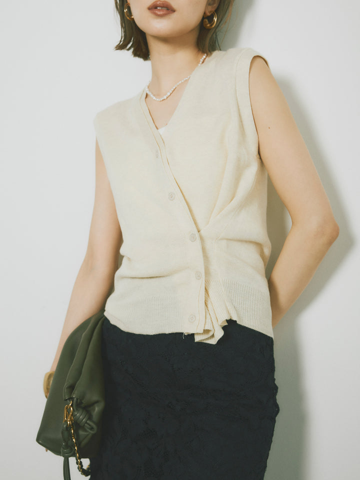 [SET]2WAYデザインニットベスト+レイヤードスカートセットフレアパンツ(2set)