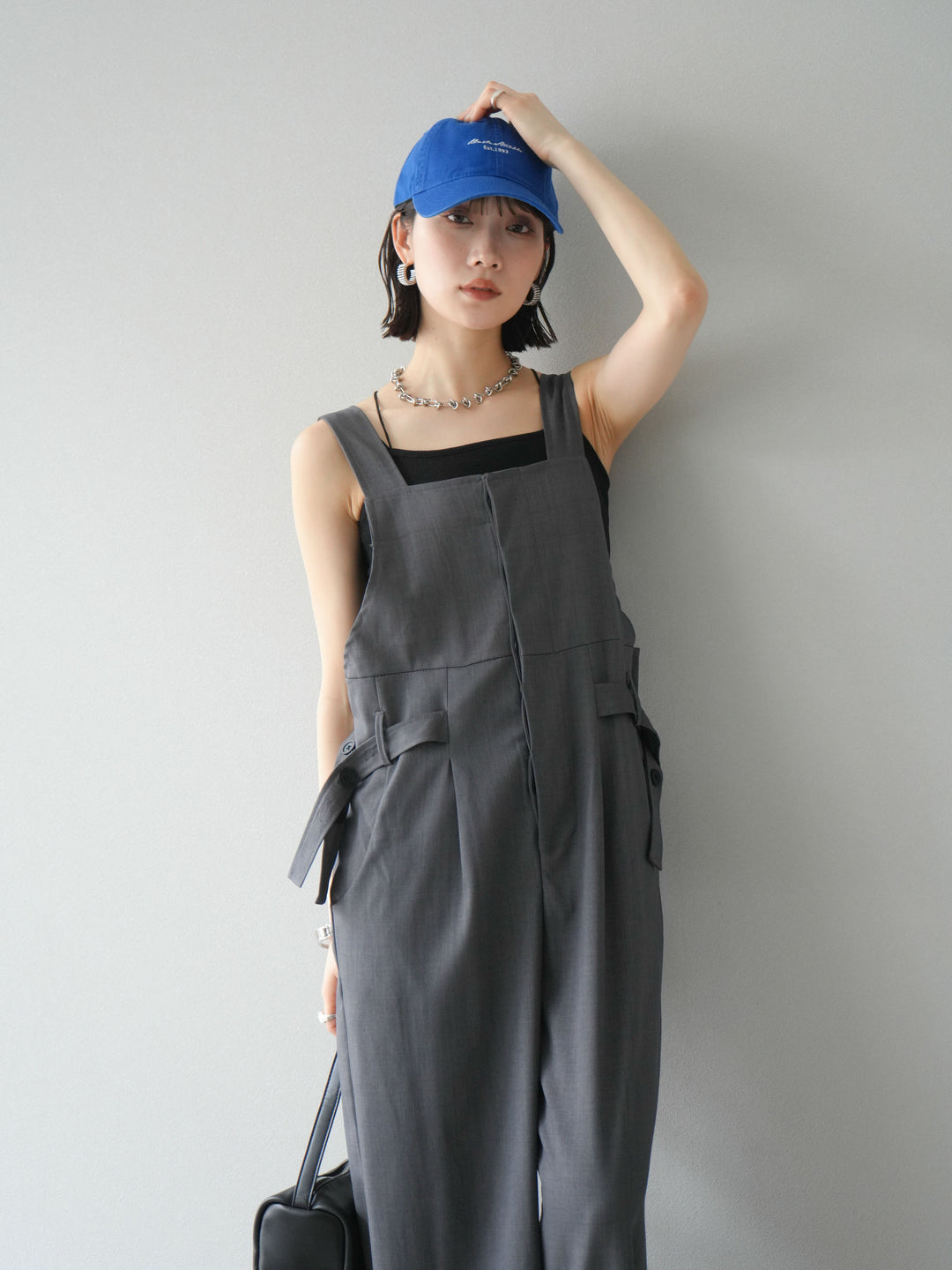【預購】皮帶設計工裝褲/灰色