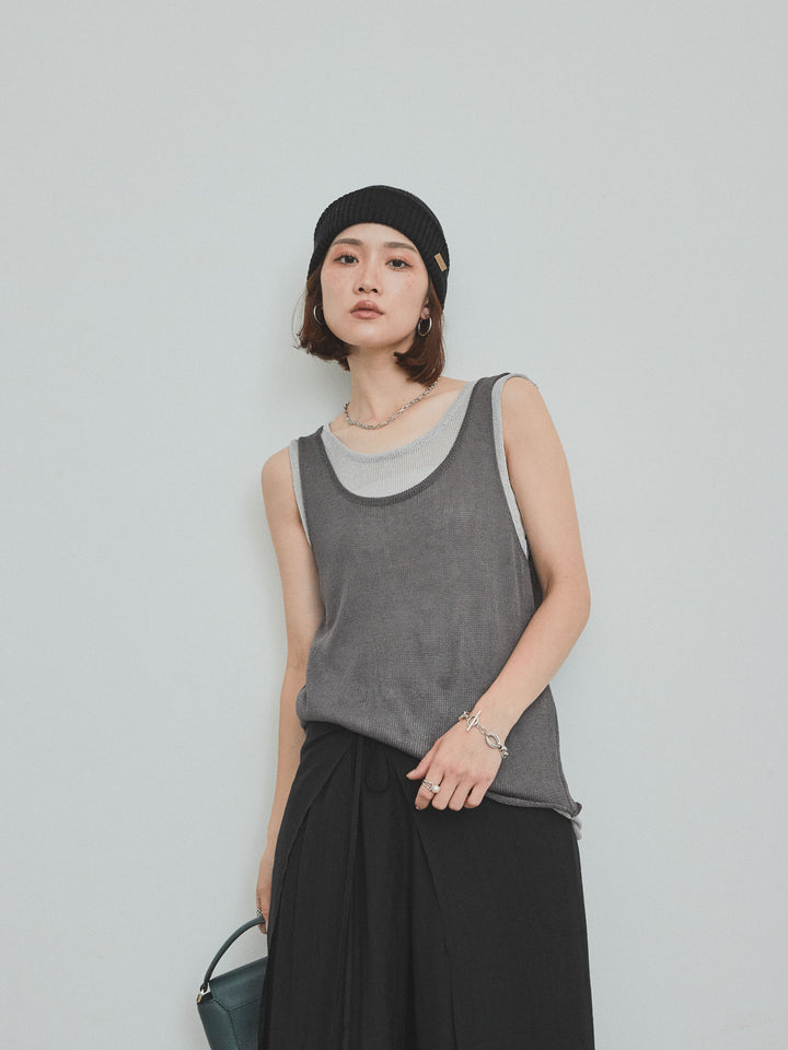 [SET]バイカラーレイヤードニットタンクトップ+バイカラーレイヤードニットタンクトップ(2set)