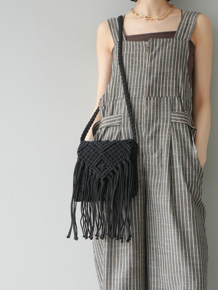 [予約]マクラメフリンジショルダーミニバッグ/ブラック