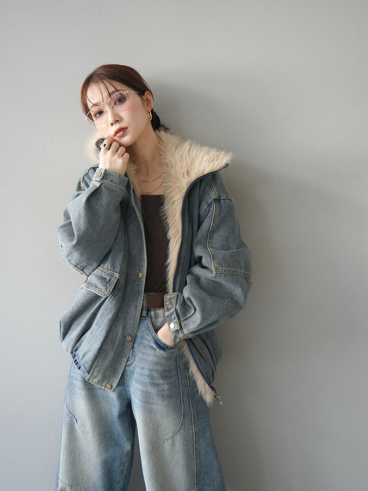 [SET]デニムxファーブルゾン+選べるアクセセット(2set)