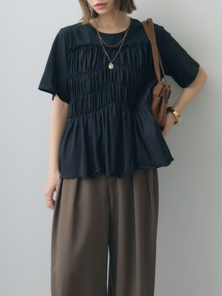 [SET]クールタッチシャーリングTEE+クレープデシンタックワイドパンツ(2set)