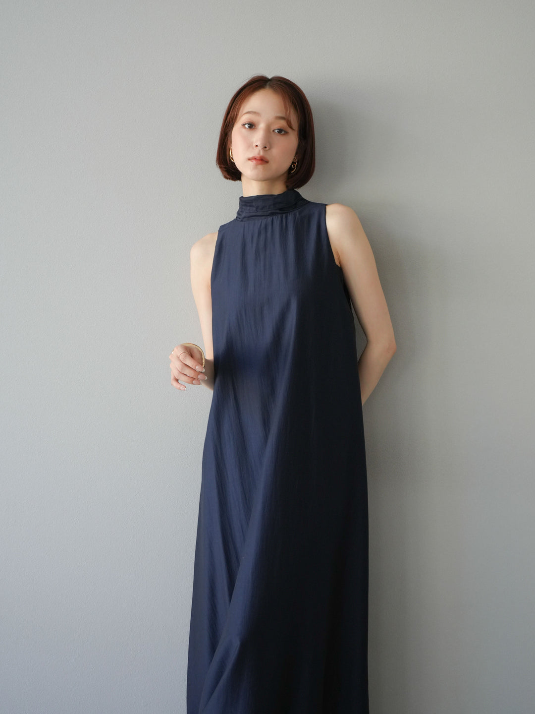 [予約]シアーホルターバックオープンワンピース/ネイビー
