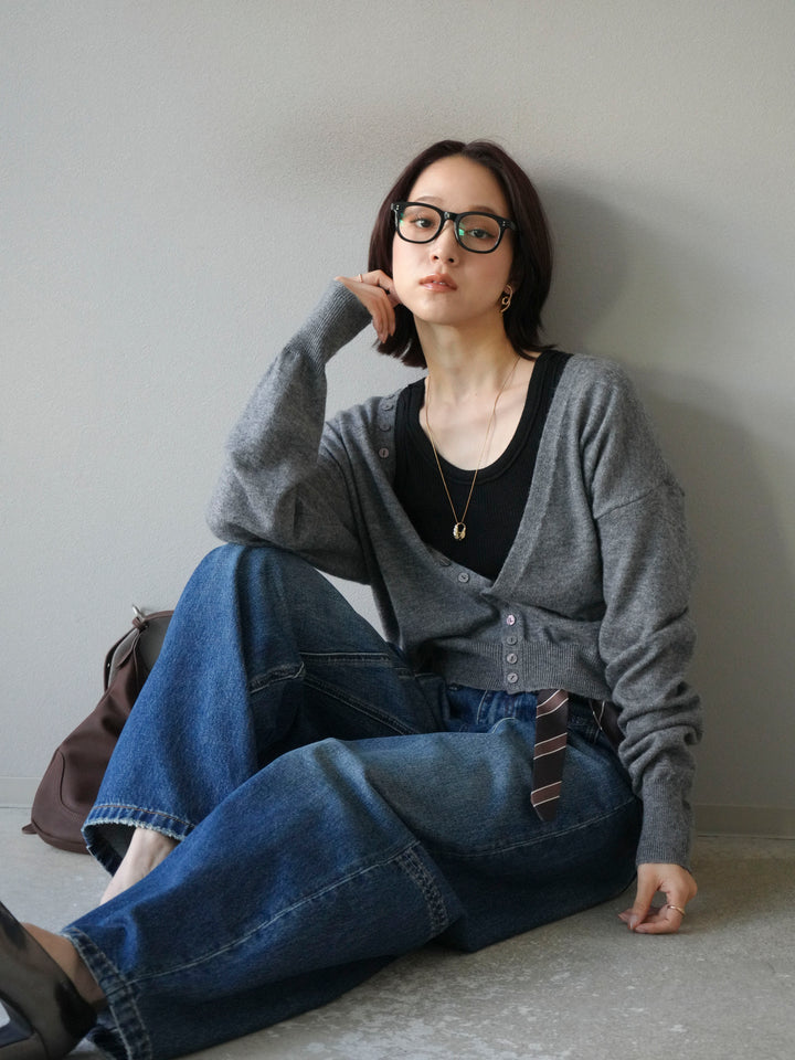 [予約]デザインボタンニットカーディガン＆タンクトップSET/グレー