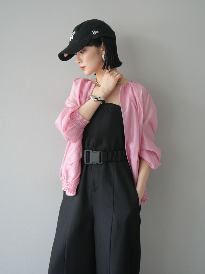 [SET]タックデザインシアーブルゾン+ヘザーツイルベルト付ベアサロペット(2set)