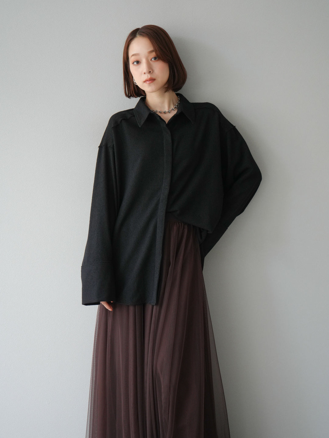 [予約]ネップオーバーシャツ/ブラック