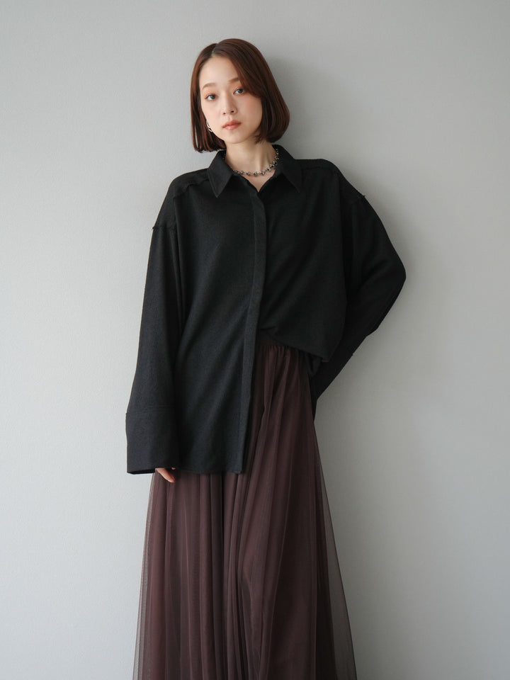 [予約]ネップオーバーシャツ/ブラック