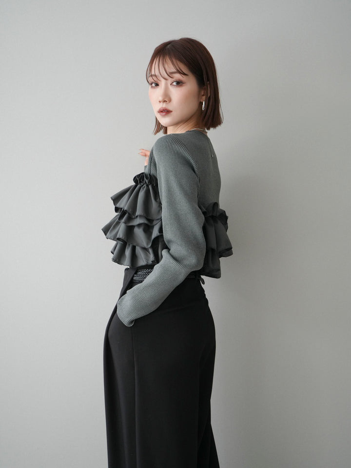 [SET]フリルビスチェドッキングスポンジニットプルオーバー+ストーンフォークリング(2set)