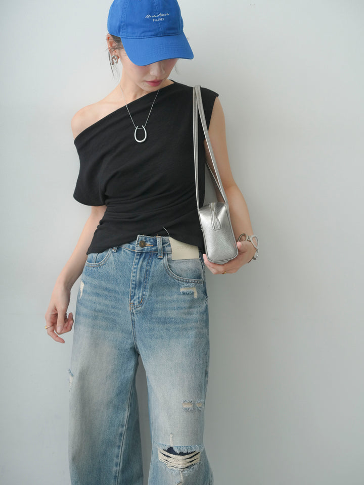 [SET]アシメギャザーカットソー+アシメギャザーカットソー(2set)