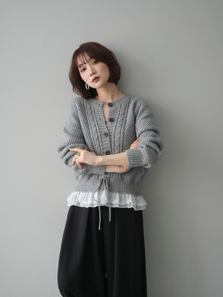 [SET]裾レースケーブルニットカーディガン+選べるアクセセット(2set)