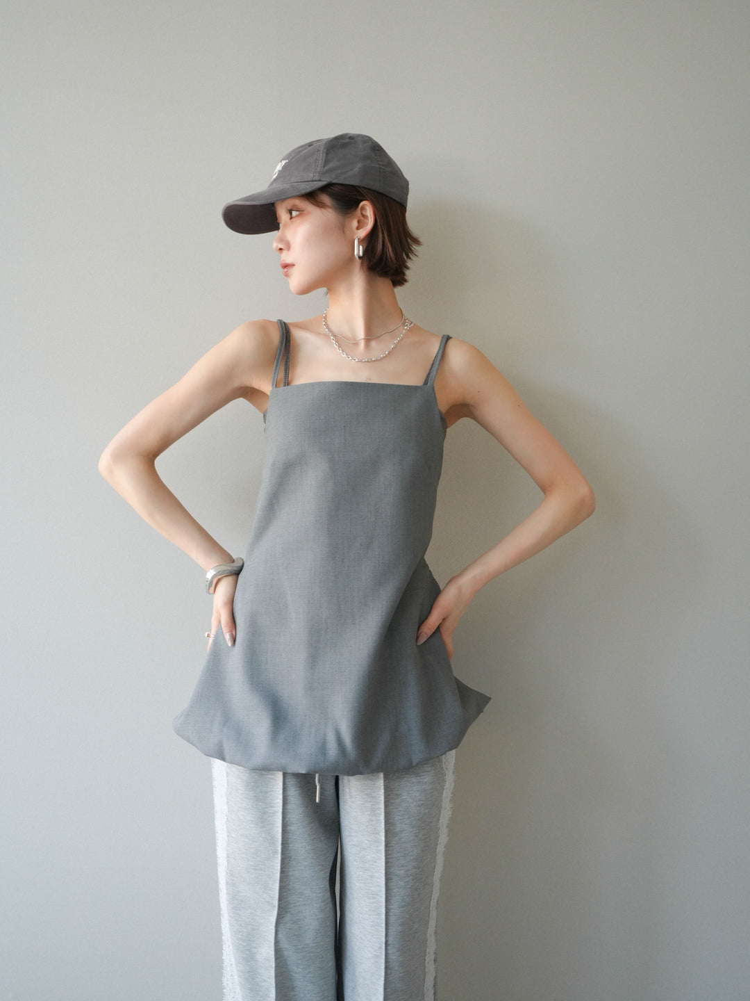 [SET]バックリボンバルーンチュニックキャミ+サイドレースポンチワイドパンツ(2set)