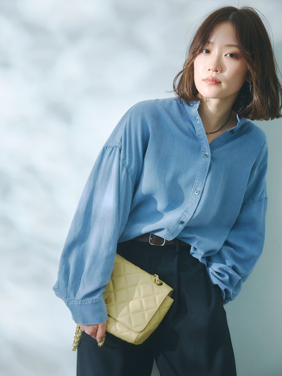 【Allure】[SET]テンセルデニムバックギャザーシャツ+テンセルデニムバックギャザーシャツ(2set)