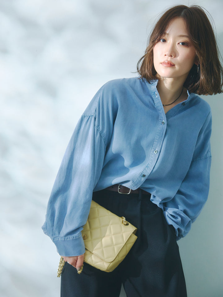 【Allure】[SET]テンセルデニムバックギャザーシャツ+テンセルデニムバックギャザーシャツ(2set)