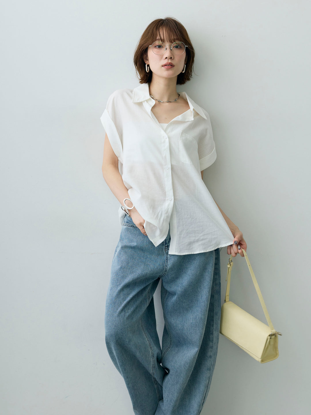 [SET]バックレースフレンチシャツ+選べるアクセセット(2set)