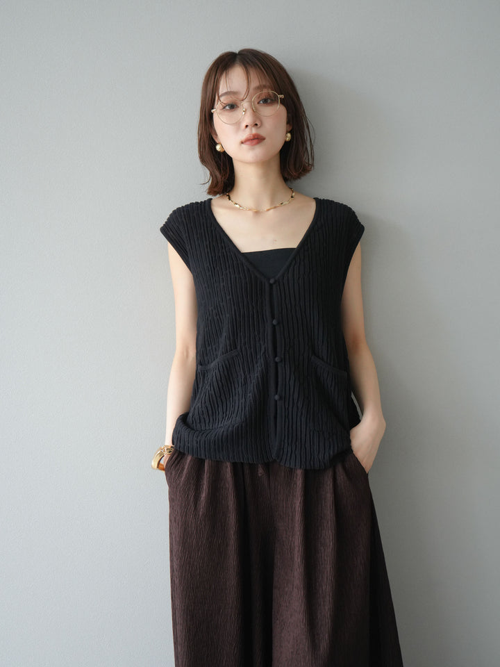 [SET] 波浪夏季針織背心+柳葉寬腿褲（2件套）