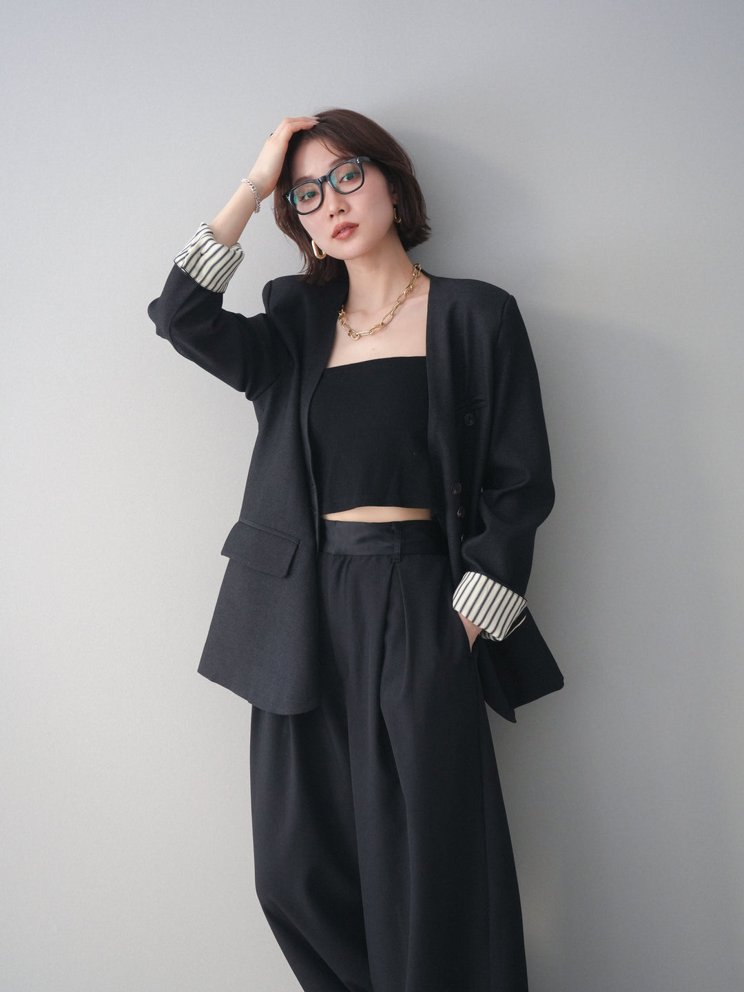 [SET]ノーカラージャケット+選べるアクセセット(2set)