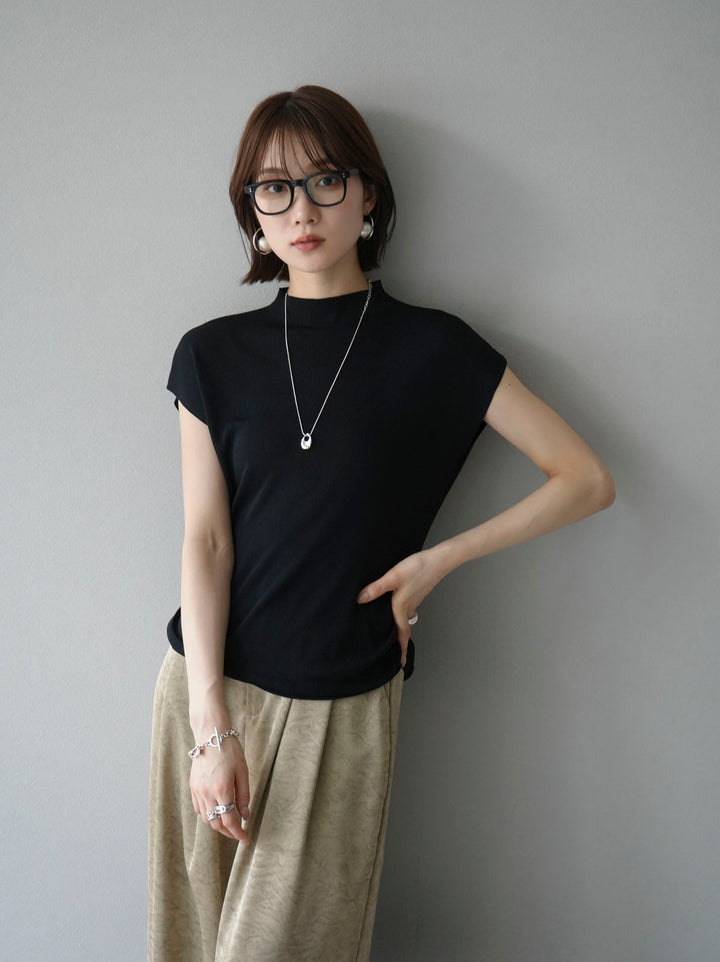 [Pre-order] Petite Neck Side Shirring Summer Knit Top/Black