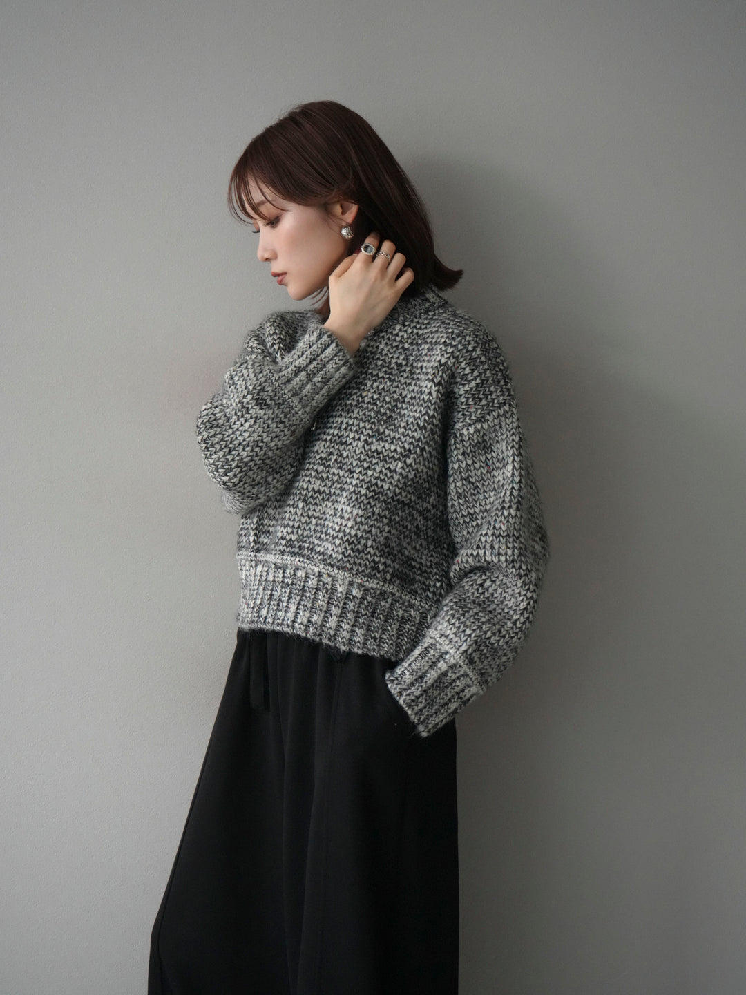 [予約]ボリュームスリーブミックスネップニットプルオーバー/gray