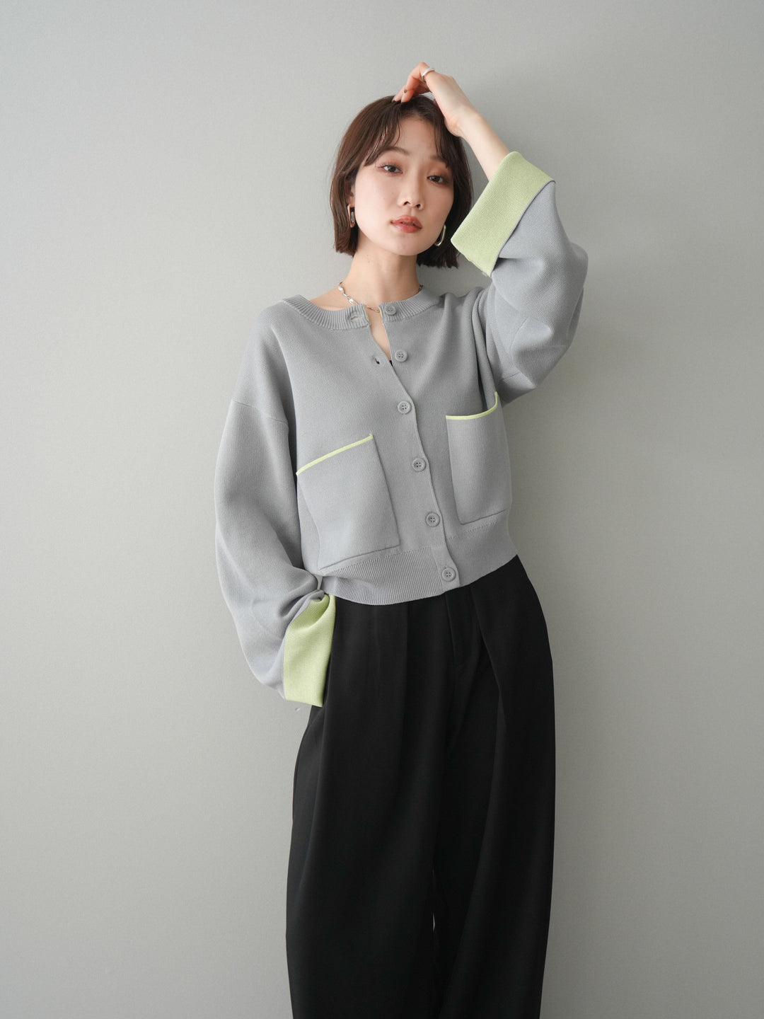 [SET]レーヨンポリダブルフェイスニットカーディガン+ベルトループデザインワイドパンツ(2set)