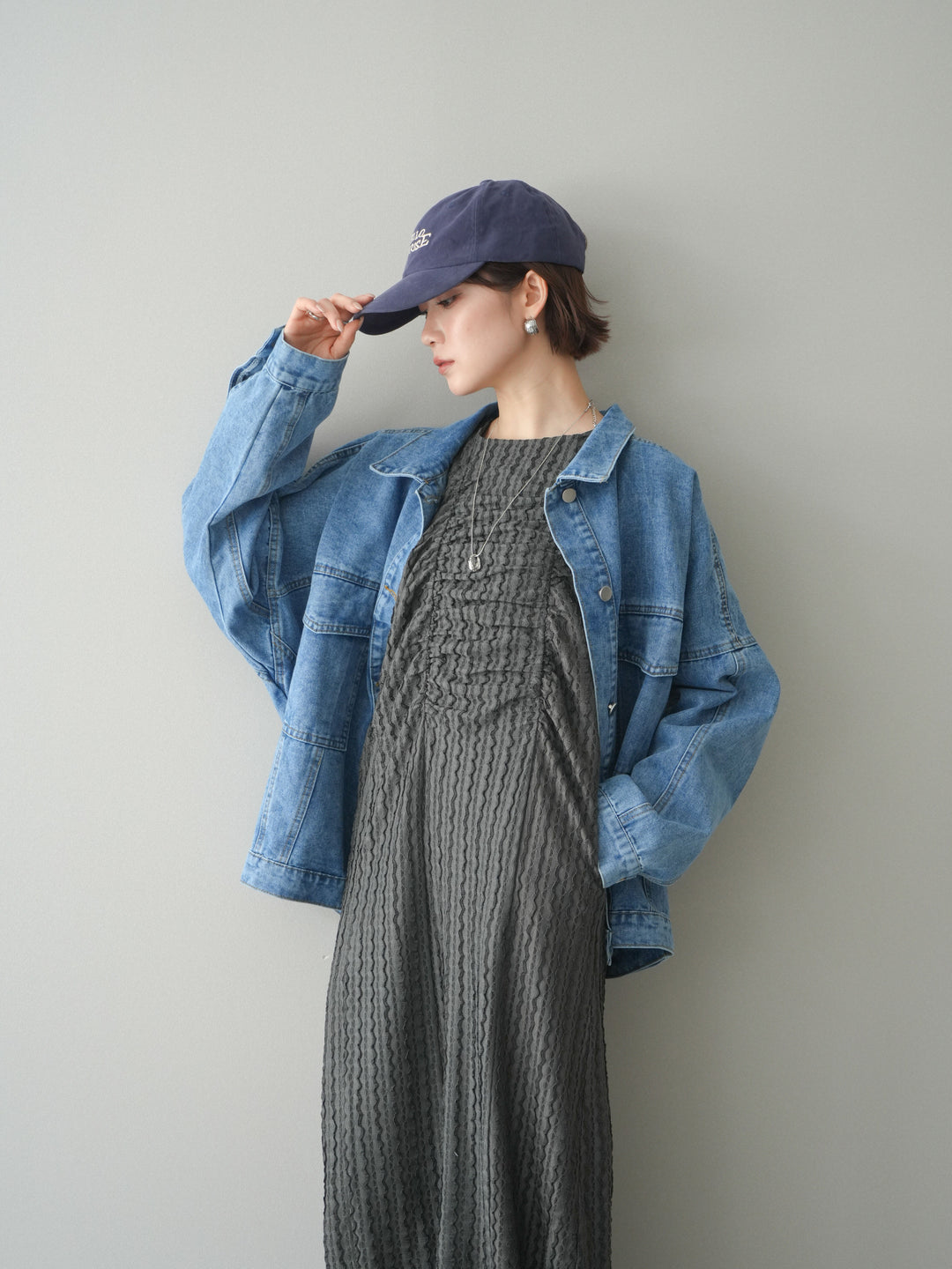 [予約]シャーリングジャガードノースリーブワンピース/gray