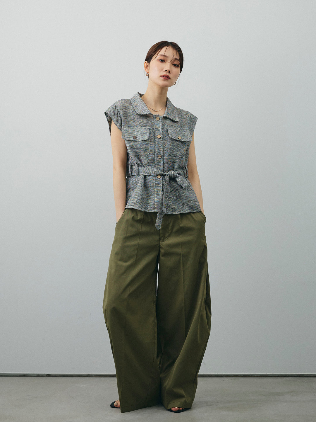 [予約]ミックスヤーンメッシュブラウス/ブラック