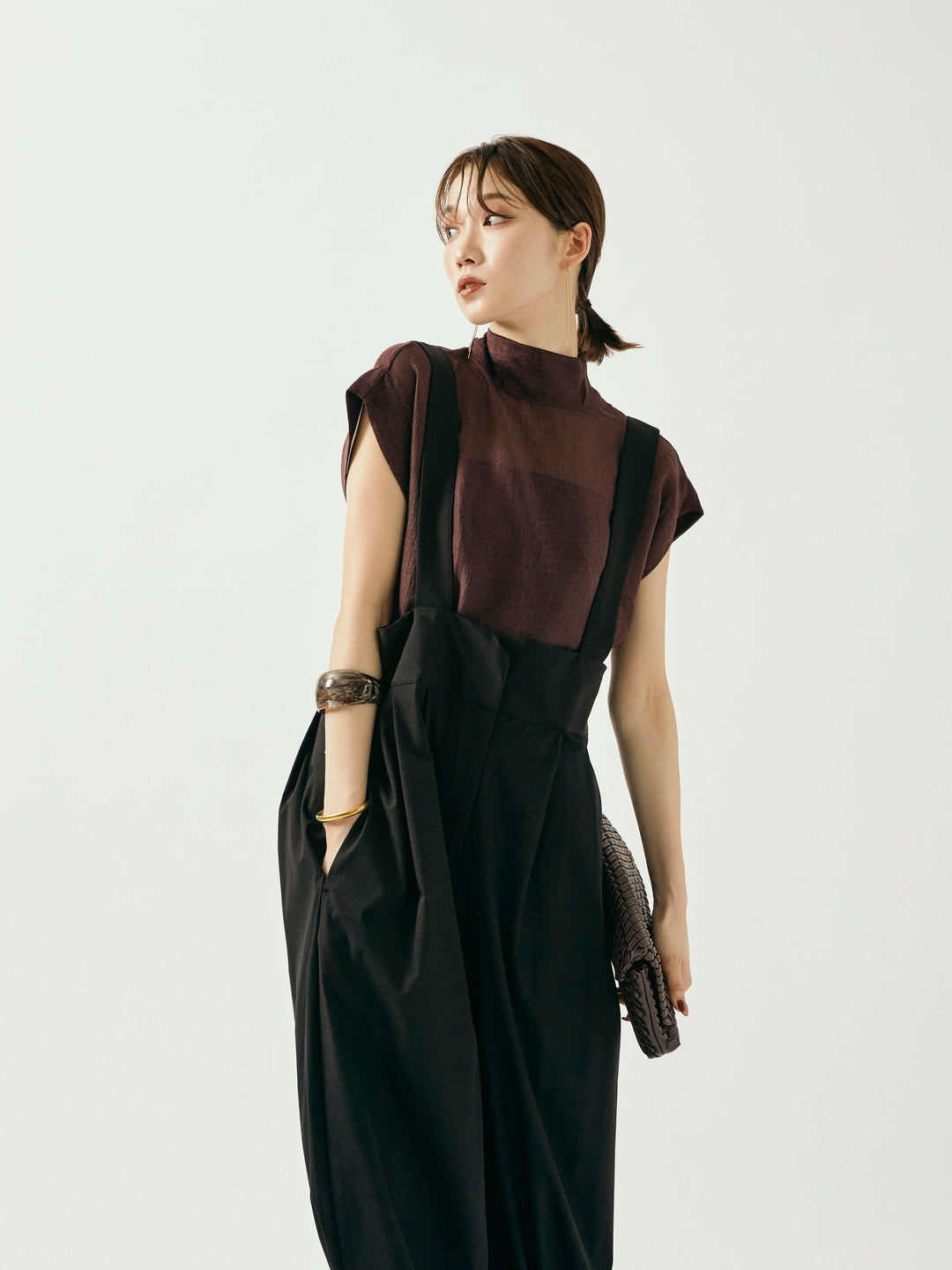 [予約]シャイニーシアーブラウス/ボルドー