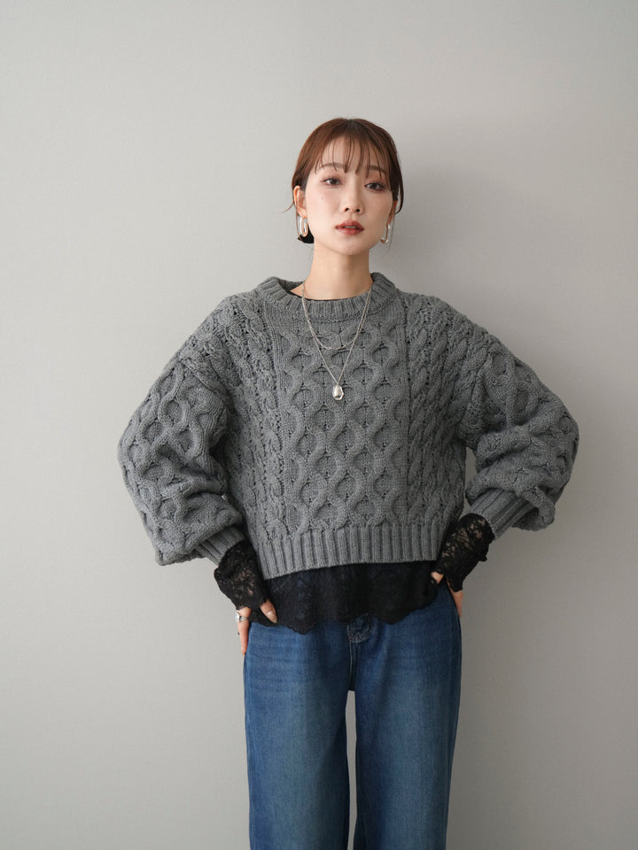 [予約]バルキーケーブルクロップドニットプルオーバー/charcoal