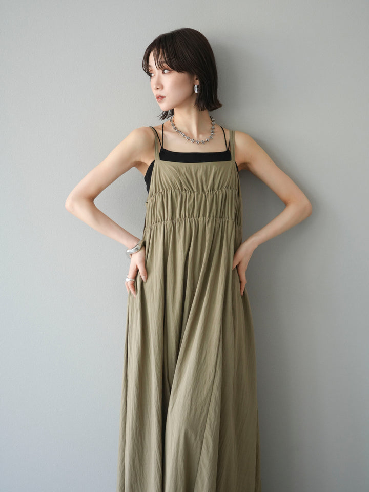 [SET]レーヨンシャーリングキャミワンピース+カップ付きバッククロスキャミソール(2set)