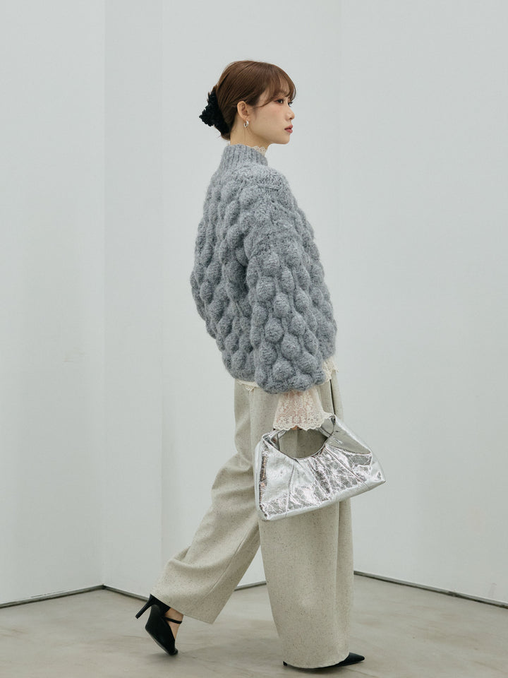 【Allure】[SET]ポップコーンハイネックニットプルオーバー+ハイネックレーストップス+モックスカルゼサイドタックコクーンパンツ(3set)