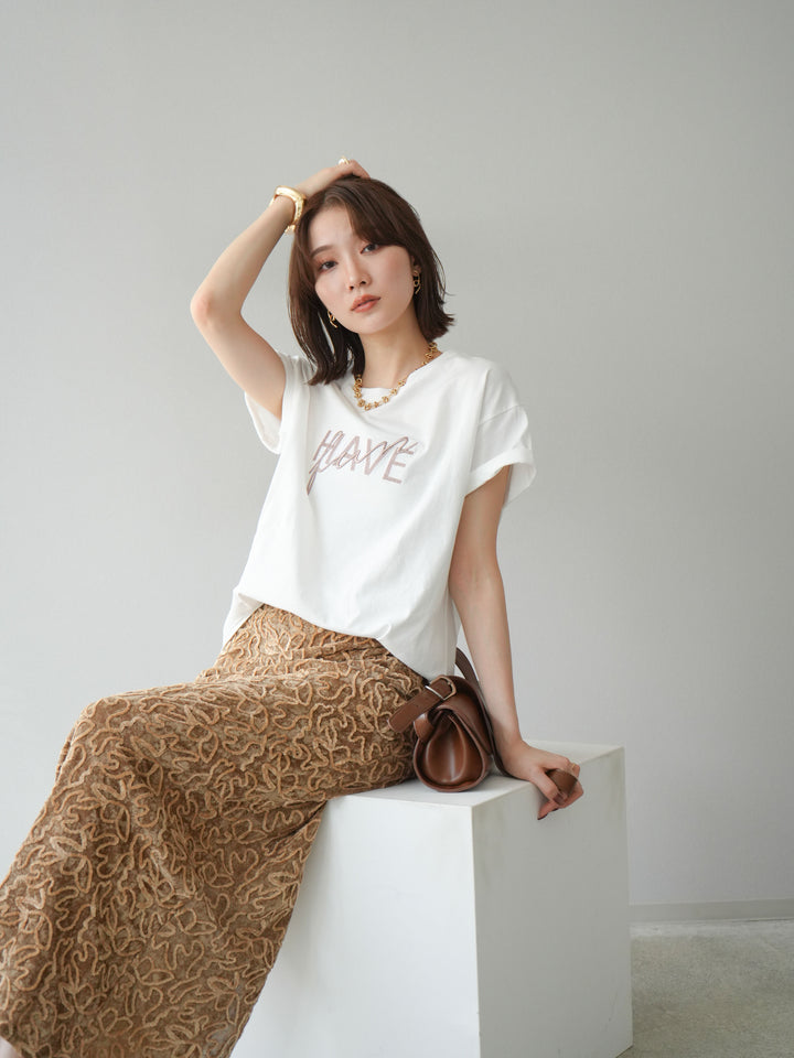 [予約]デザインロゴ刺繍Tシャツ/オフホワイト