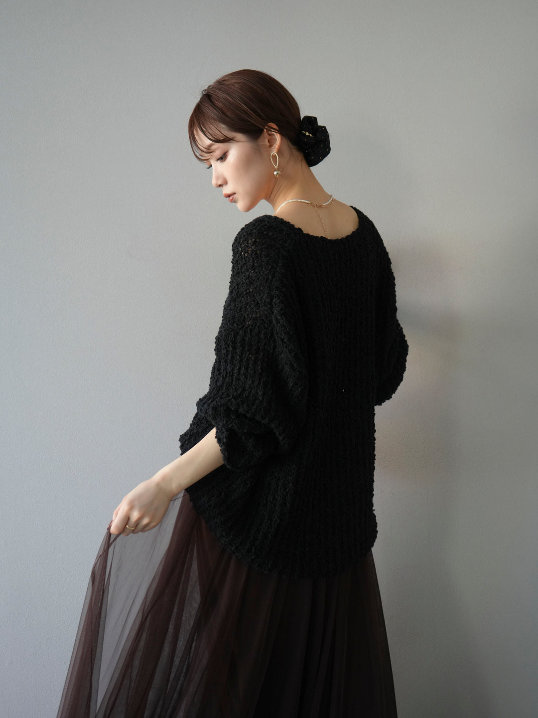 [予約]ポコポコVネックニットプルオーバー/ブラック