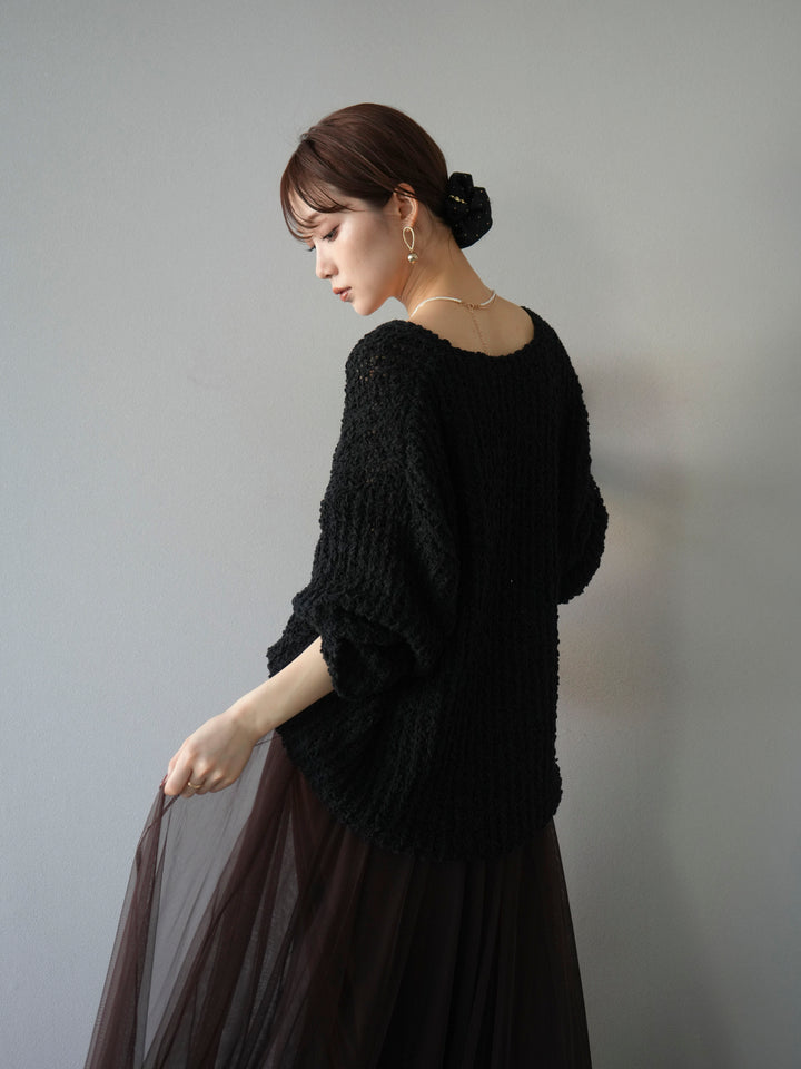 [予約]ポコポコVネックニットプルオーバー/ブラック