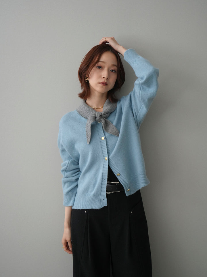 [SET]デザイン襟ニットカーディガン+選べるアクセセット(2set)