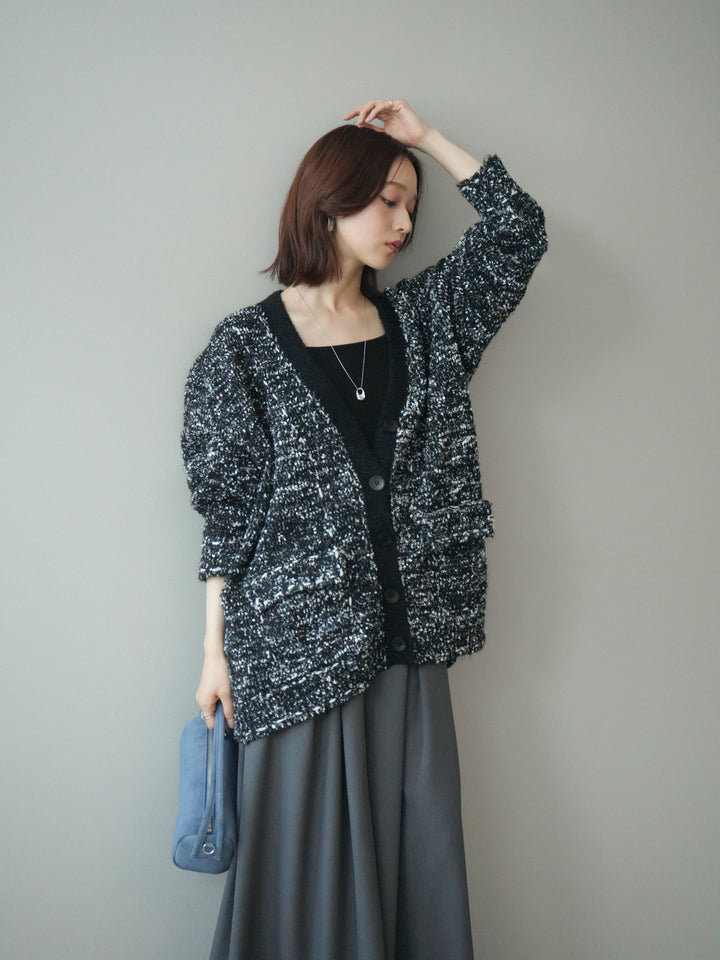 [SET]モールネップニットカーディガン+テープベルトタックバギーパンツ(2set)