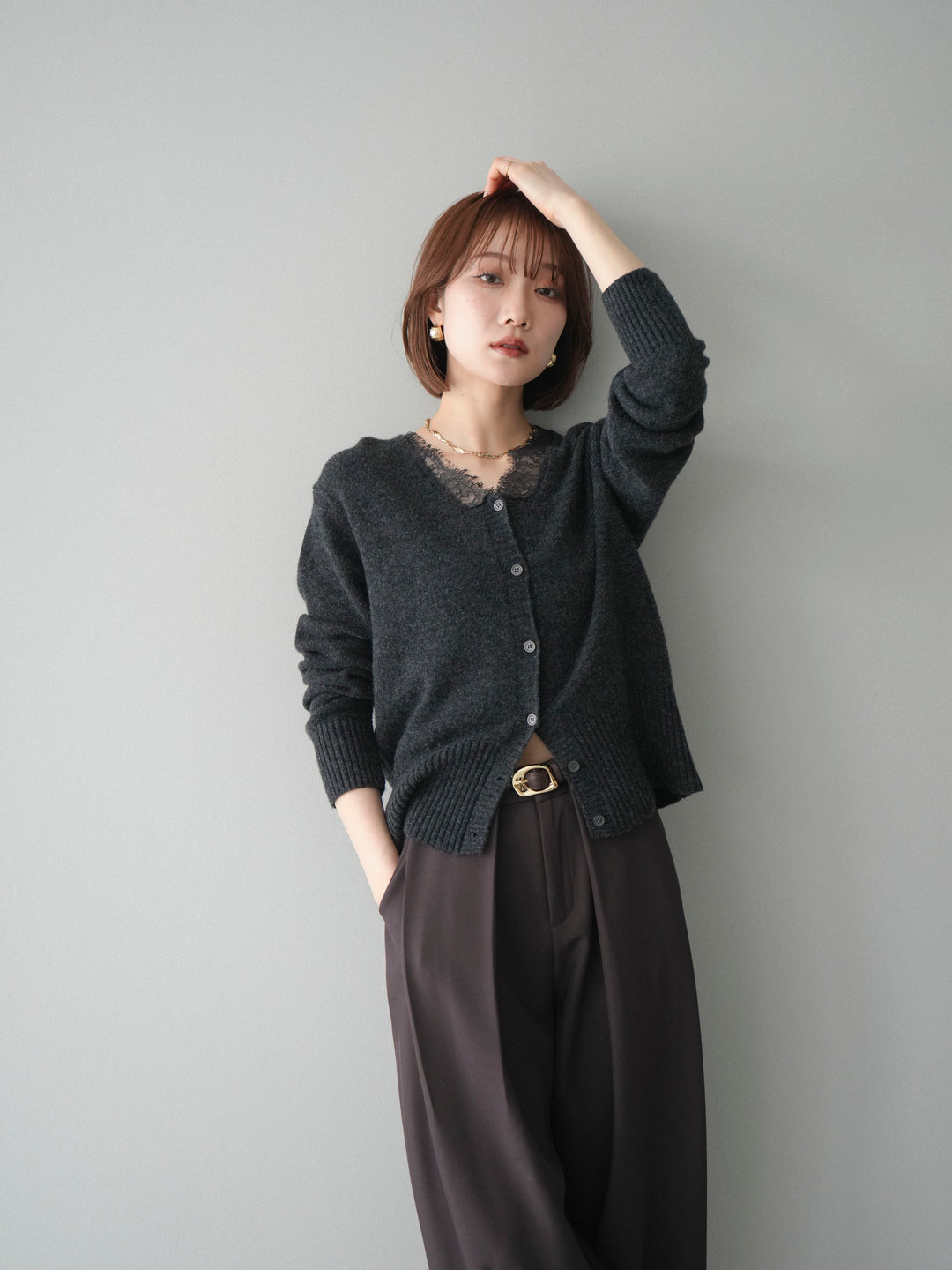 [SET]レースネックニットカーディガン+選べるアクセセット(2set)